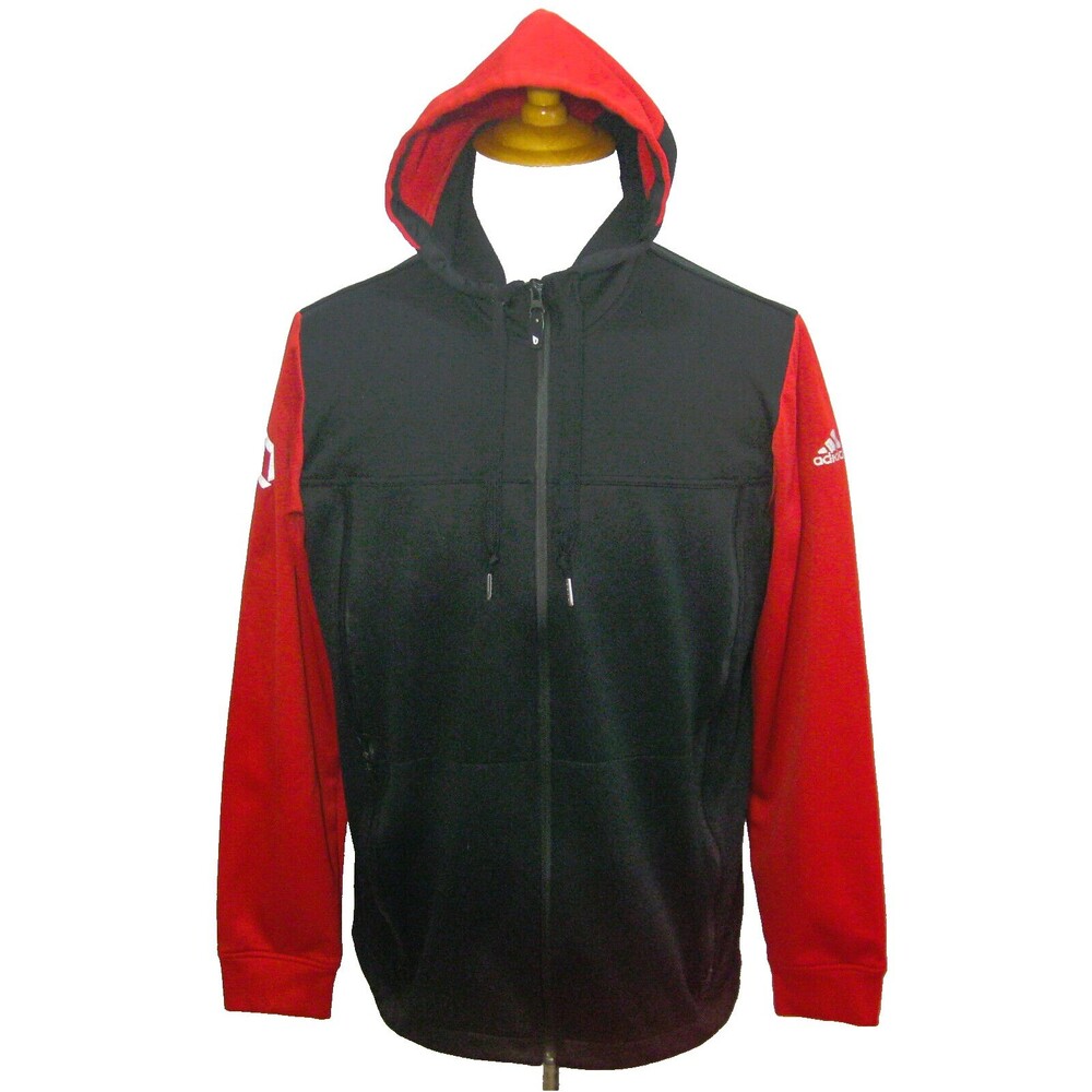 ADIDAS Men's (Size Large) Black Red Athletic Hooded Track Jacket Hoodie Full Zip